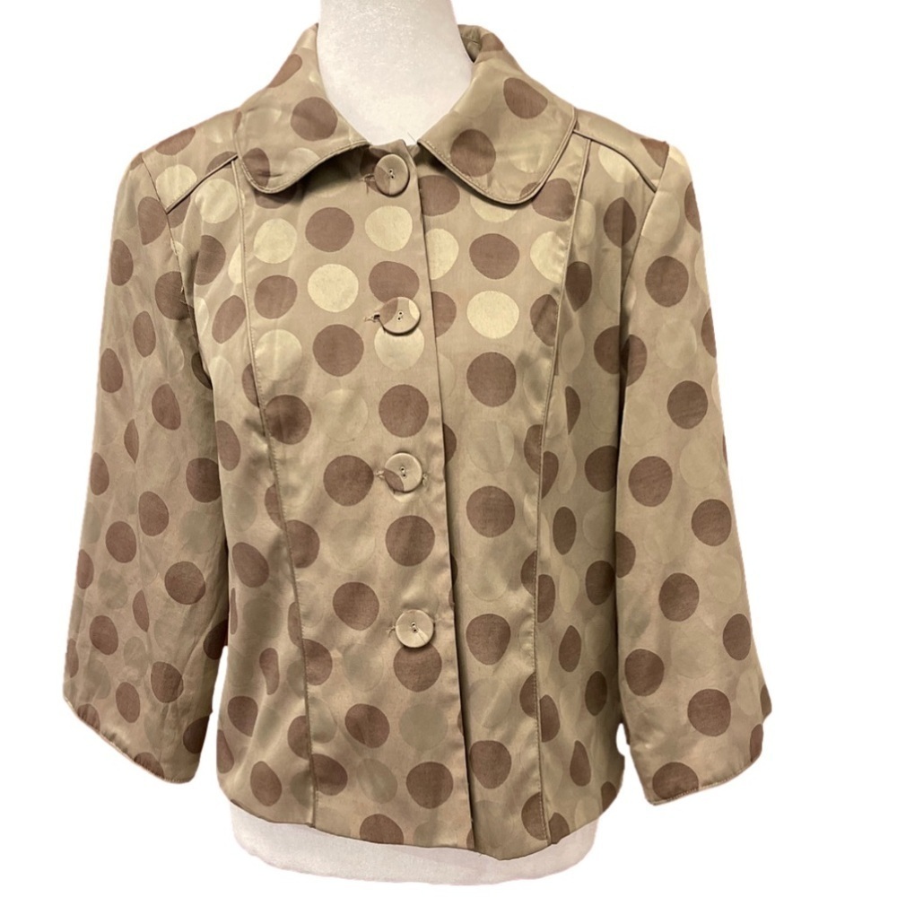 Mario Serrani Sz 10 brown/cream patterned lined cropped 3/4 sleeve jacket